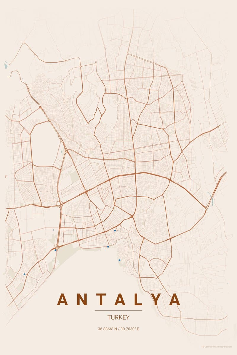 Antalya Terracotta map poster preview
