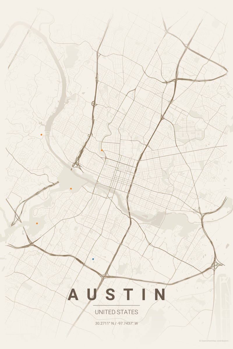 Austin Warm beige map poster preview