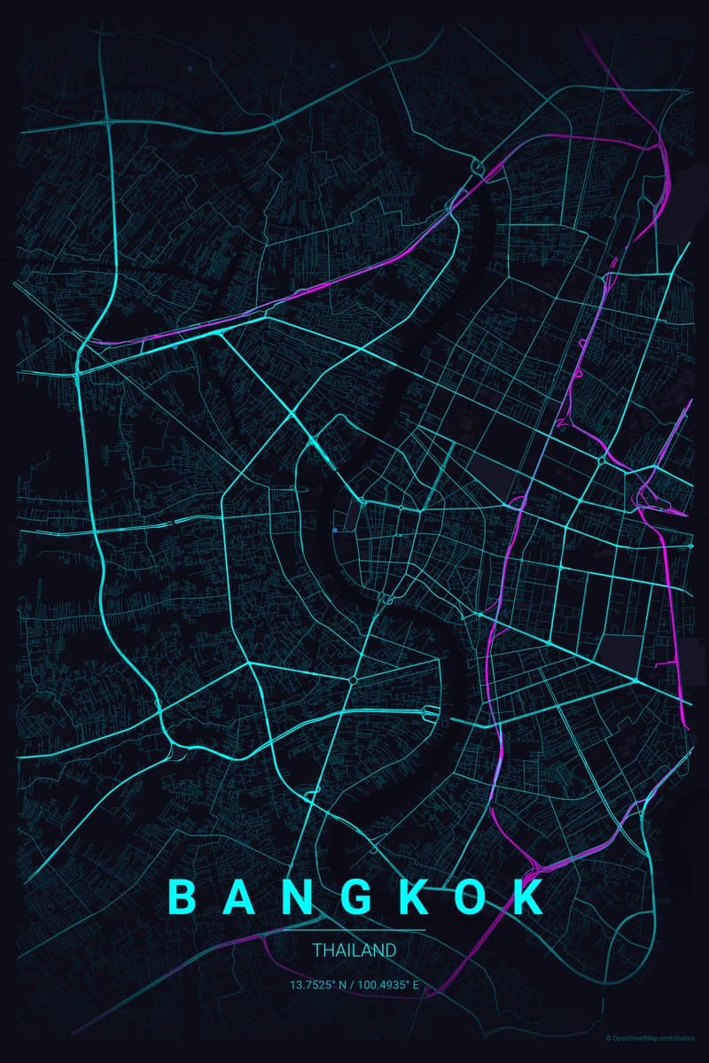 Bangkok Neon cyberpunk map poster preview