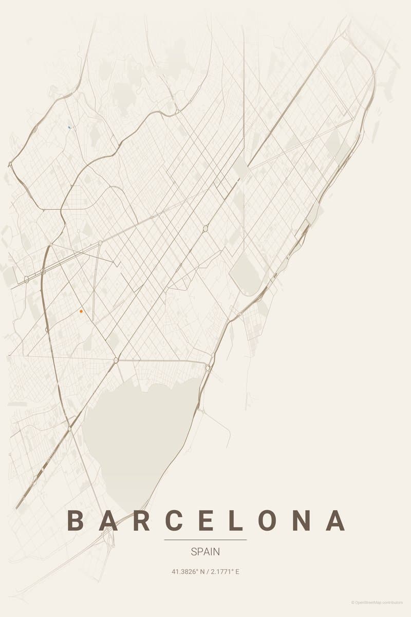 Barcelona Warm beige map poster preview