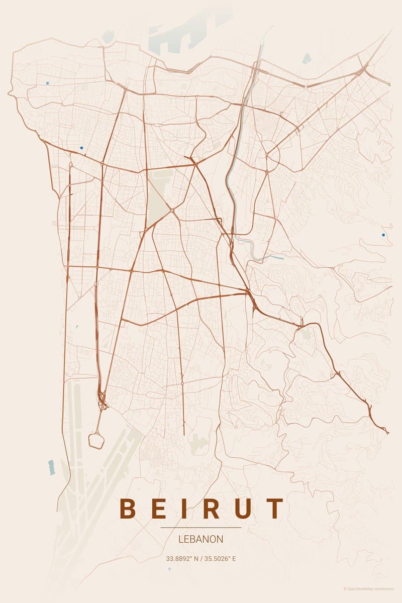 Beirut Terracotta map poster preview