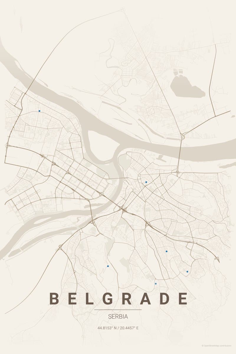 Belgrade Warm beige map poster preview