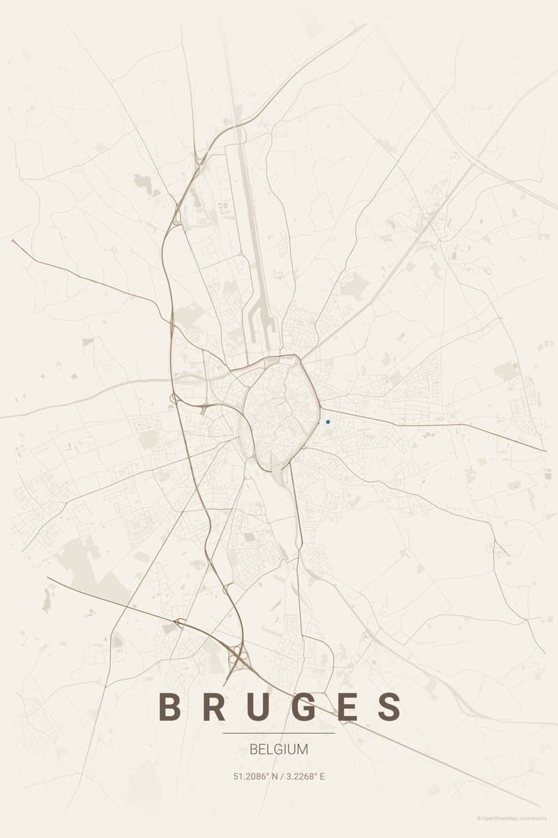 Bruges Warm beige map poster preview