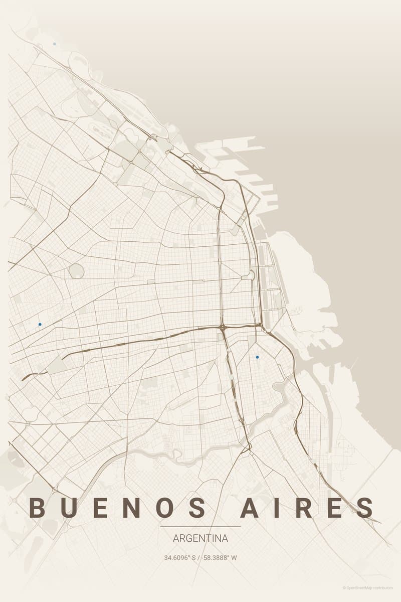 Buenos Aires Warm beige map poster preview