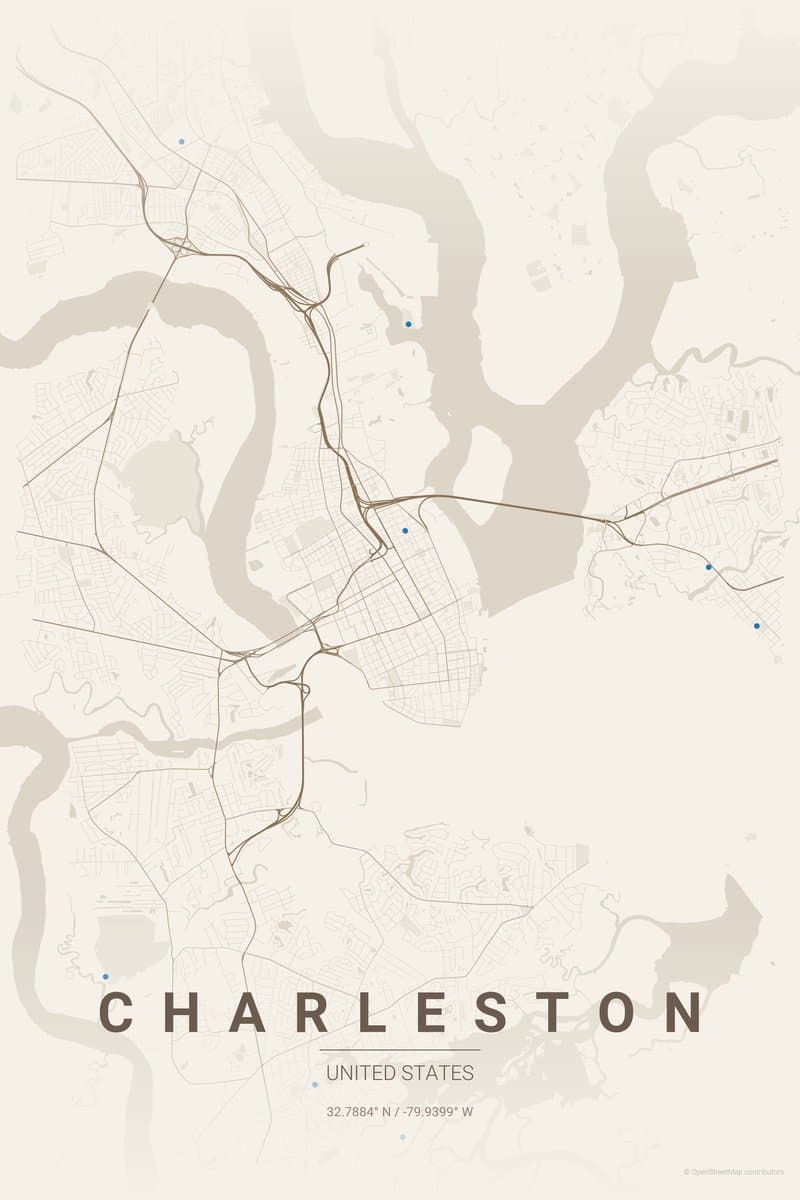 Charleston Warm beige map poster preview