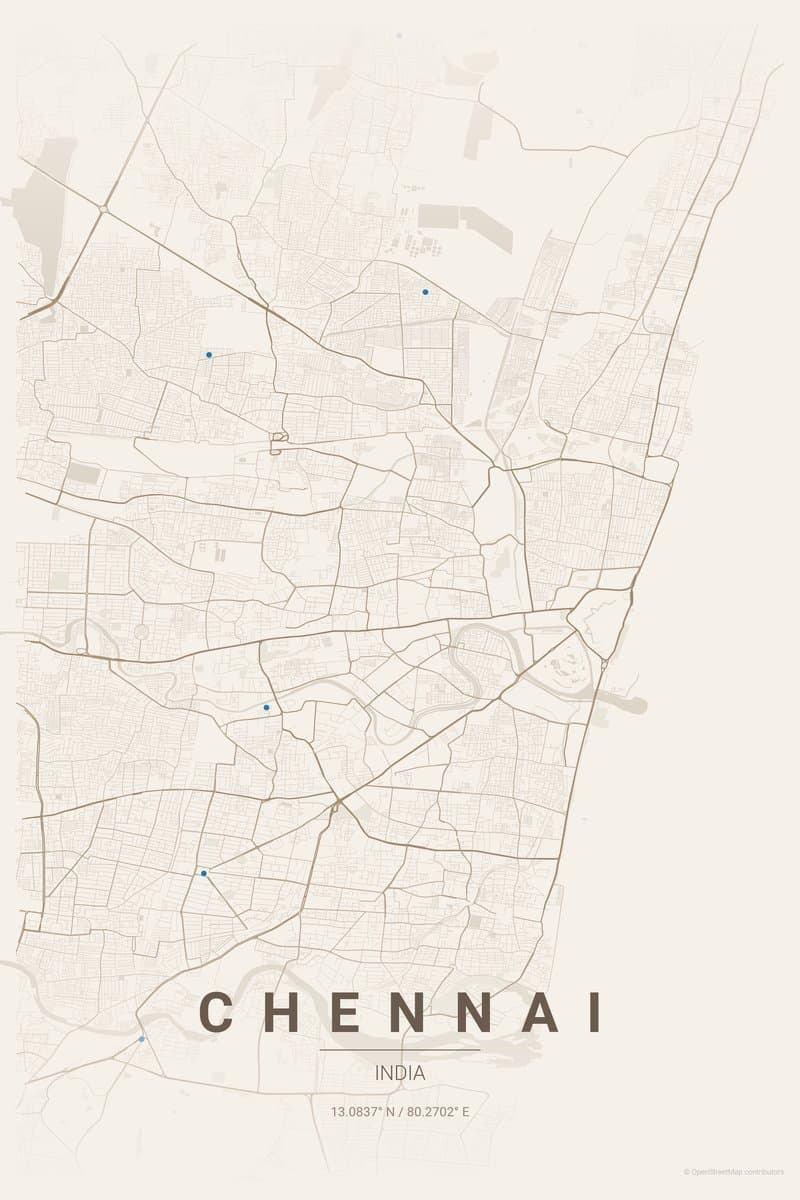 Chennai Warm beige map poster preview