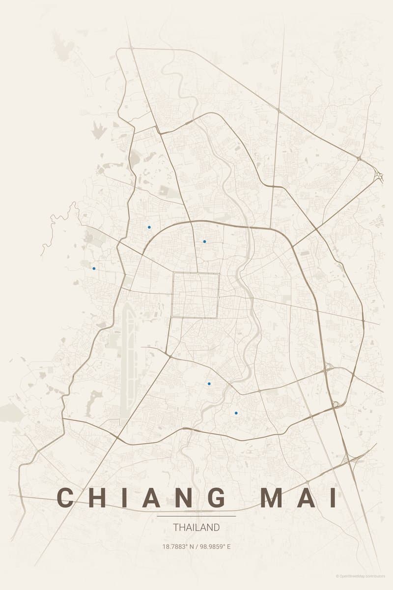 Chiang Mai Warm beige map poster preview