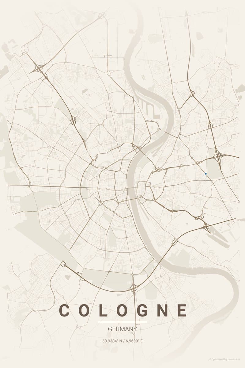 Cologne Warm beige map poster preview