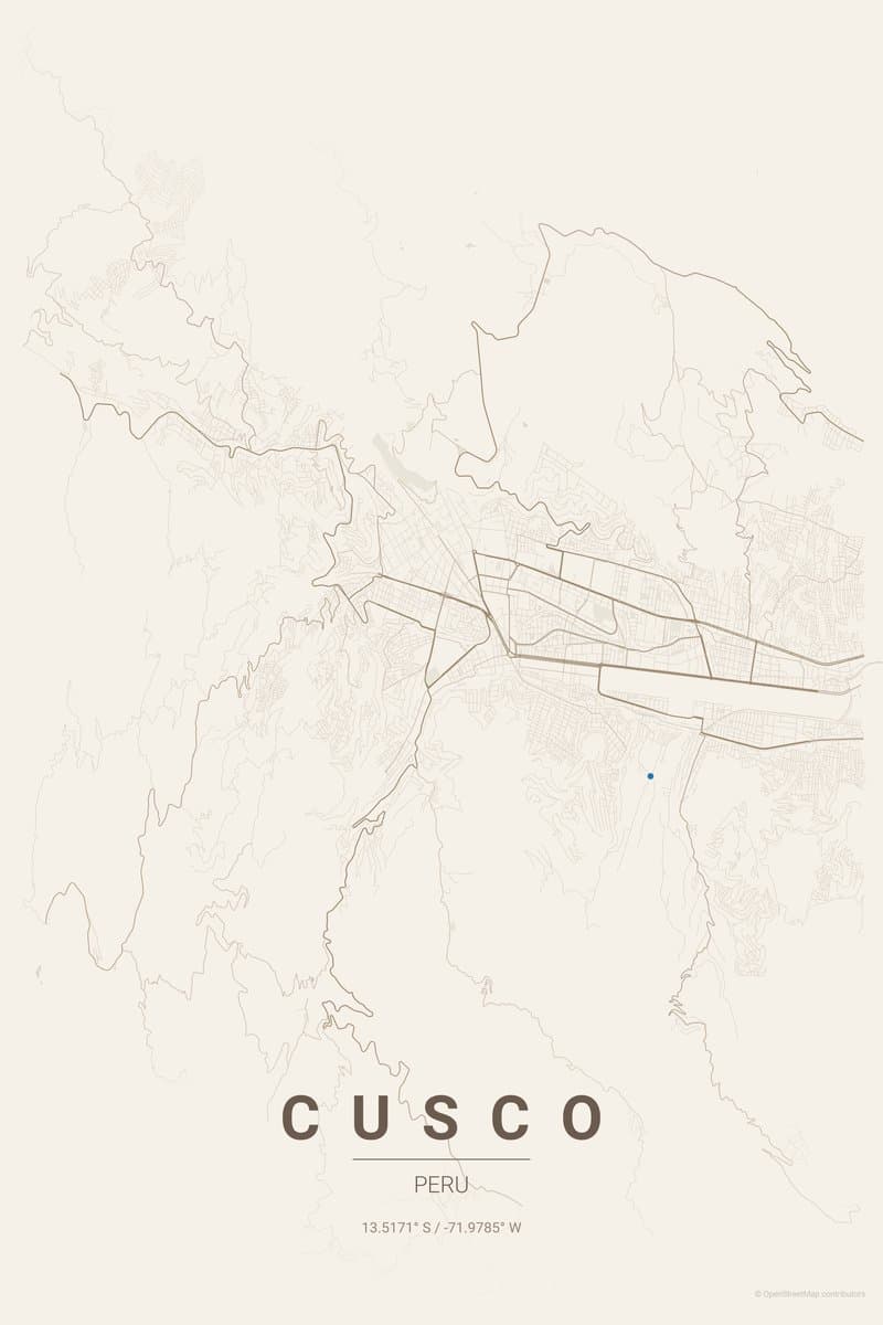 Cusco Warm beige map poster preview