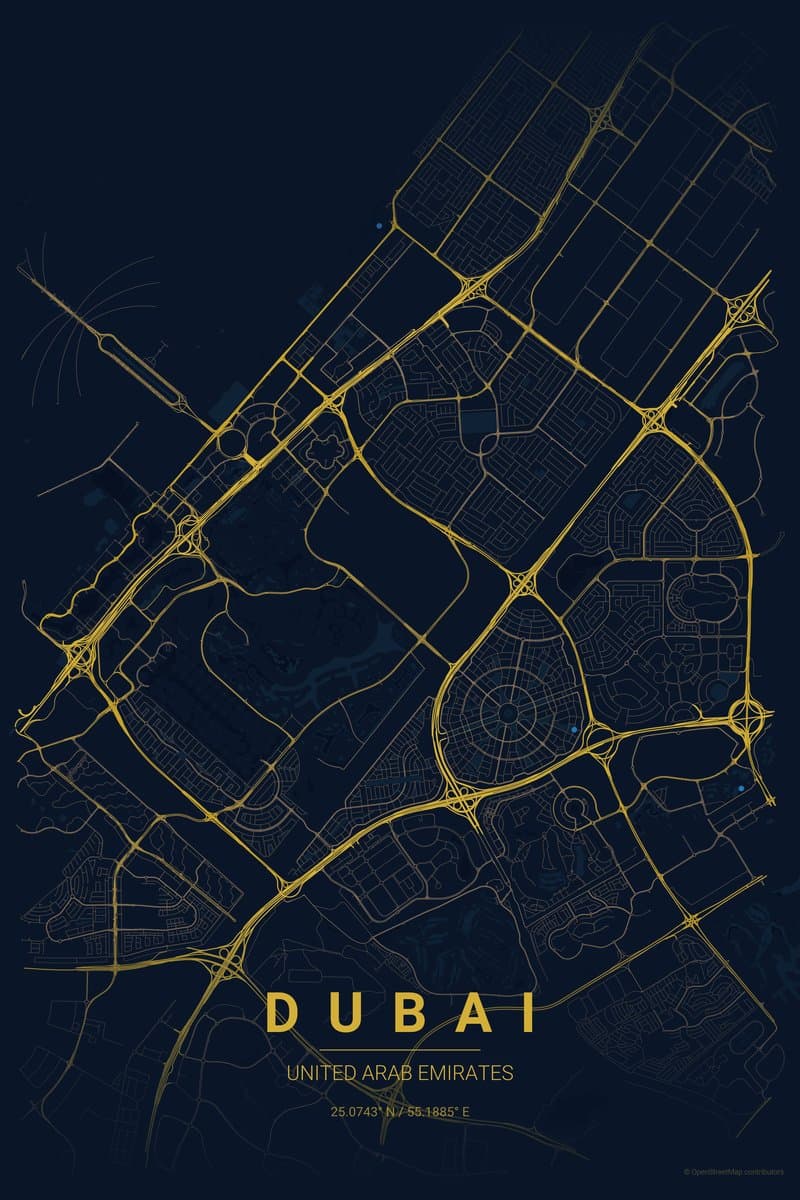 Dubai Midnight blue map poster preview