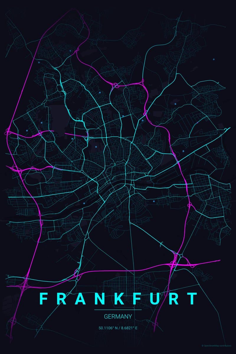 Frankfurt Neon cyberpunk map poster preview