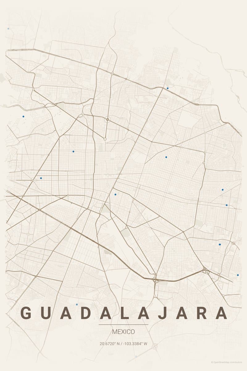 Guadalajara Warm beige map poster preview