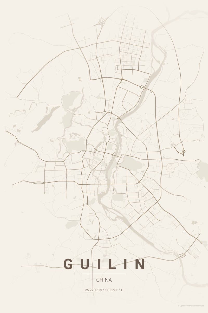 Guilin Warm beige map poster preview