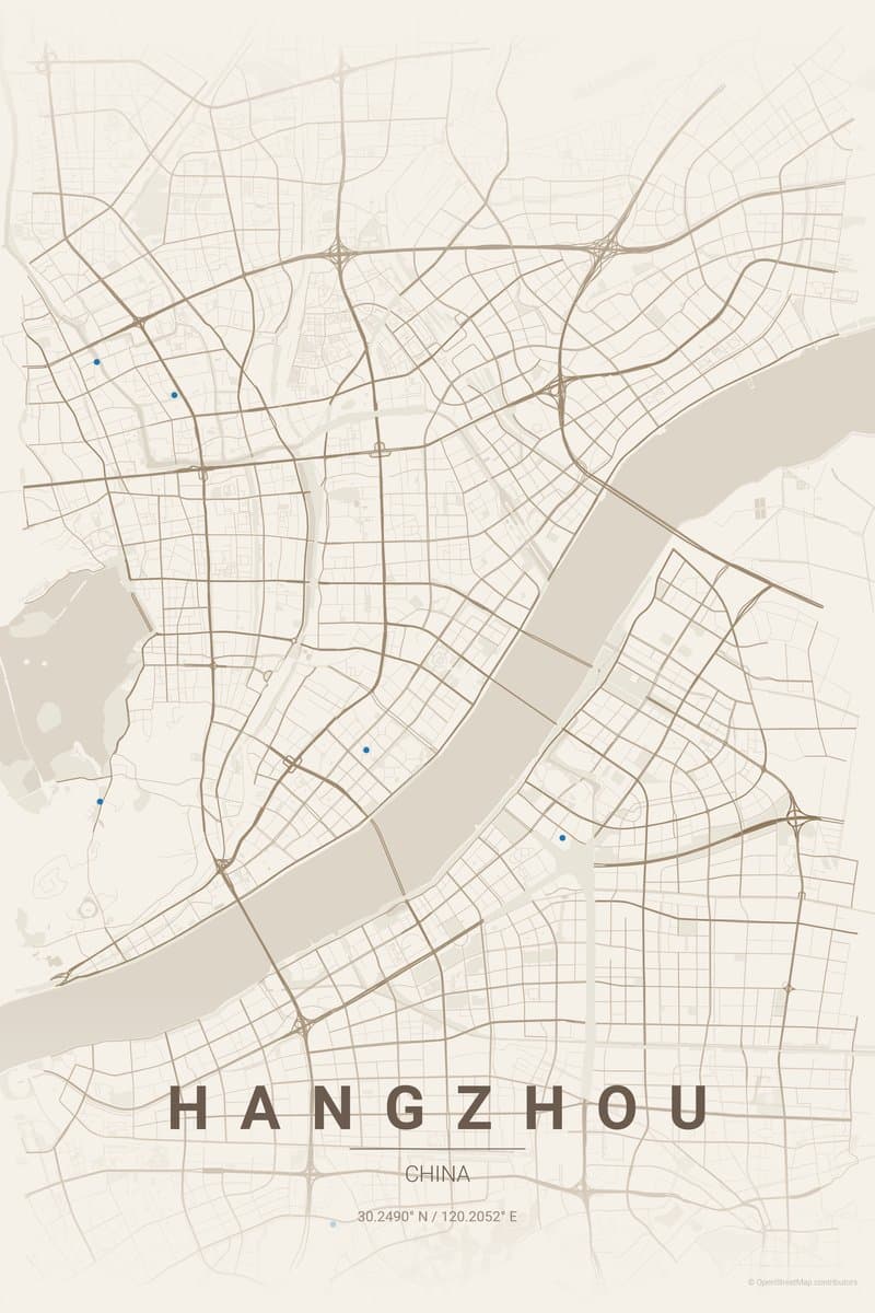 Hangzhou Warm beige map poster preview