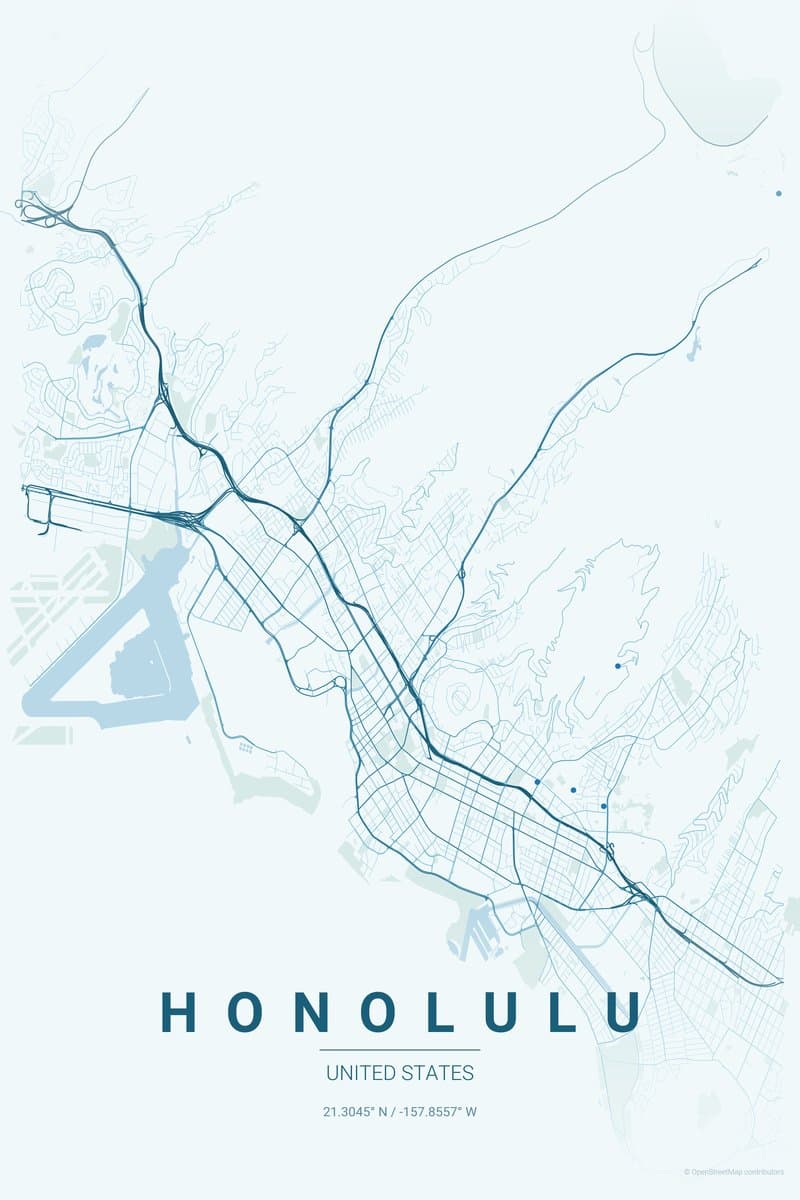 Honolulu Ocean map poster preview