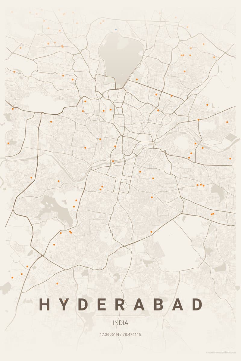 Hyderabad Warm beige map poster preview