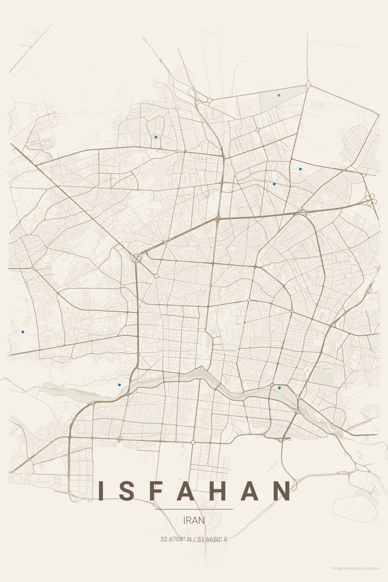 Isfahan Warm beige map poster preview