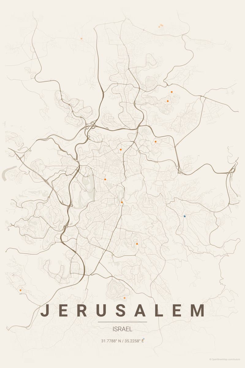 Jerusalem Warm beige map poster preview