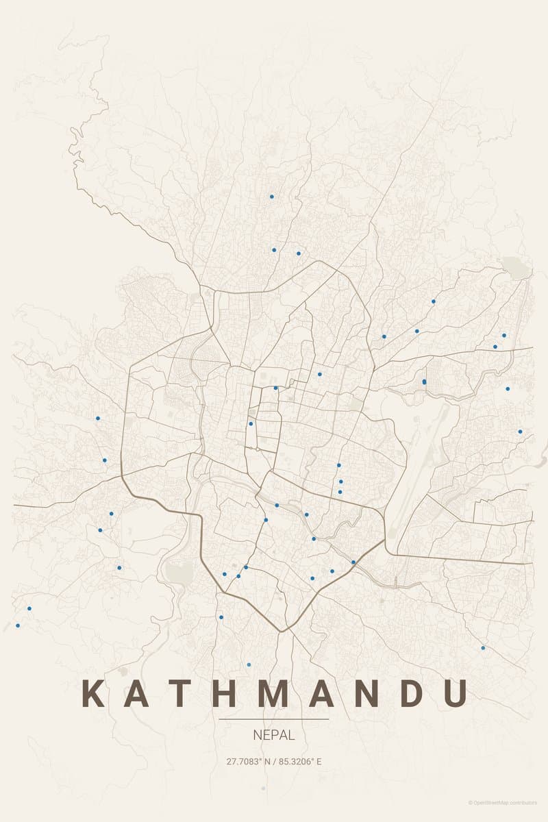 Kathmandu Warm beige map poster preview