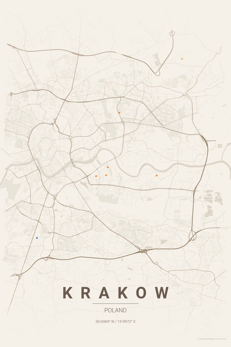 Krakow Warm beige map poster preview
