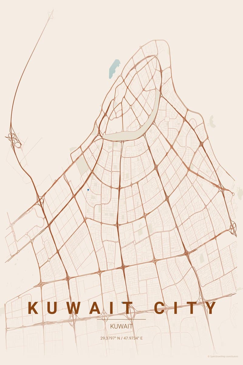 Kuwait City Terracotta map poster preview
