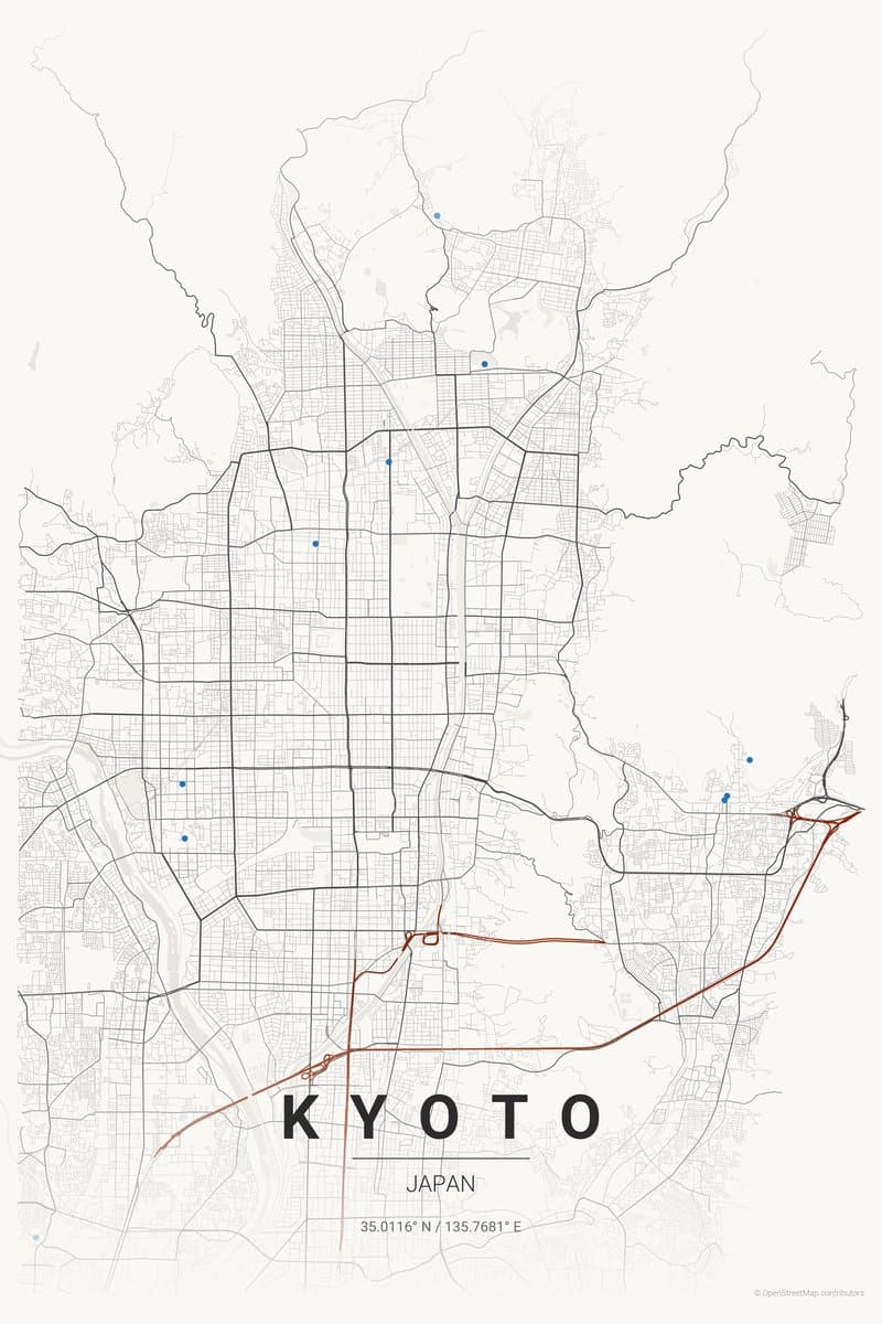 Kyoto Japanese ink map poster preview
