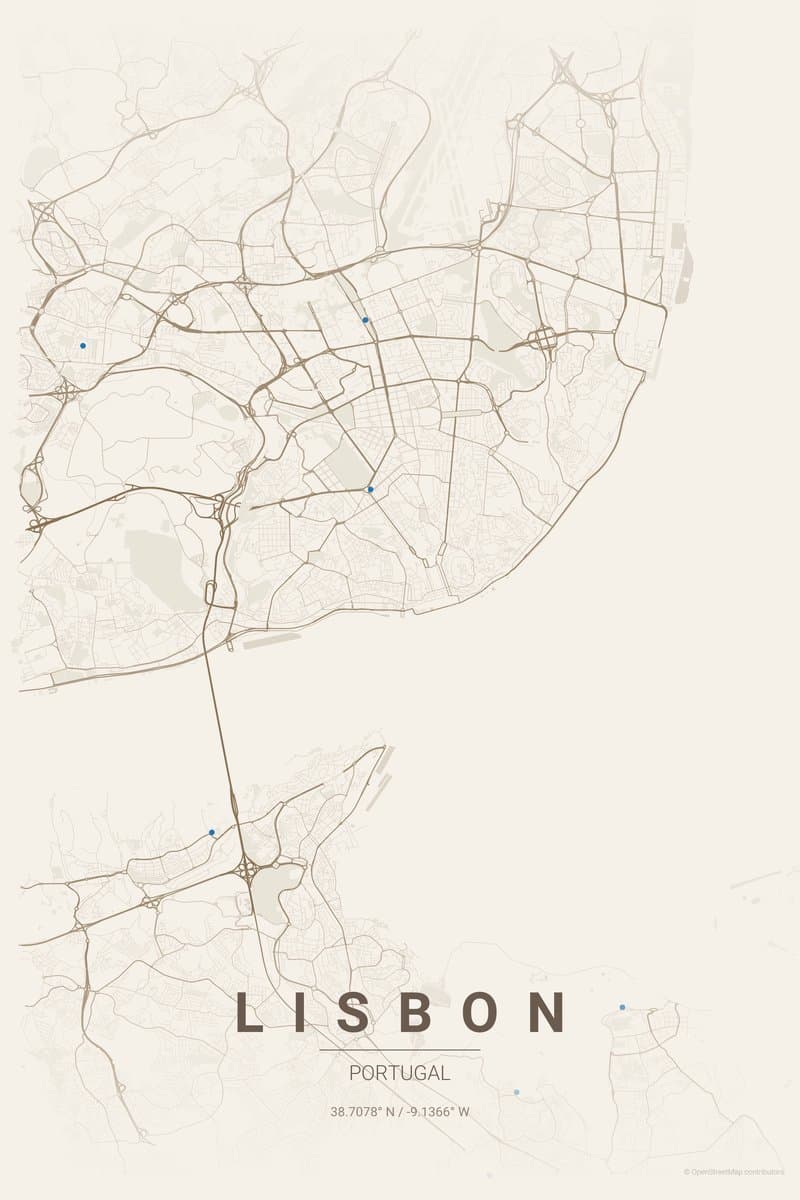 Lisbon Warm beige map poster preview