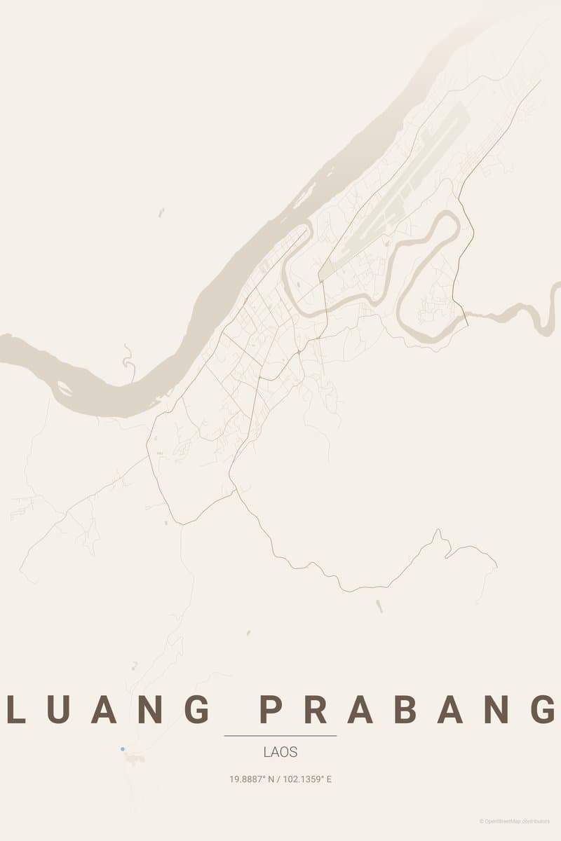 Luang Prabang Warm beige map poster preview