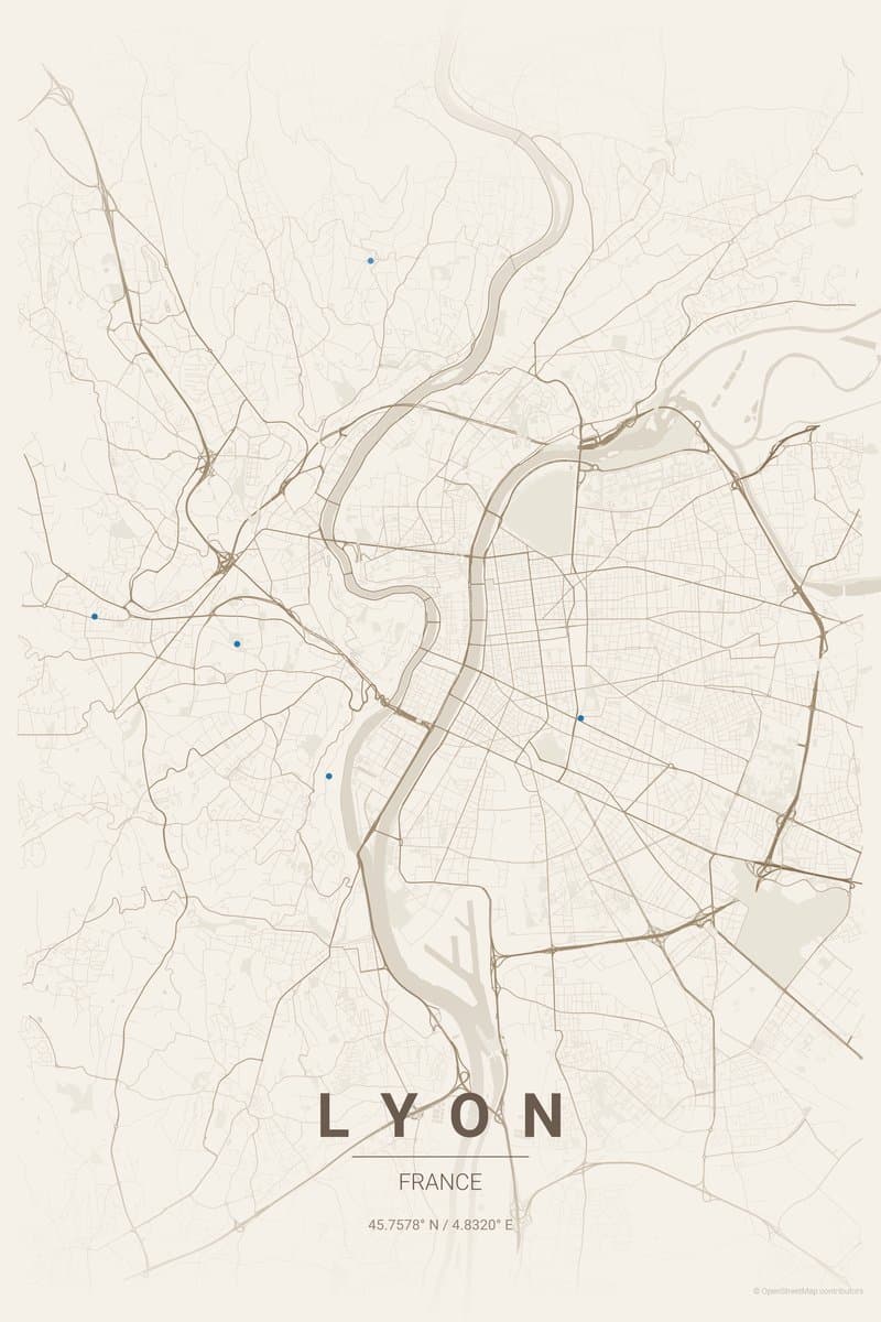 Lyon Warm beige map poster preview
