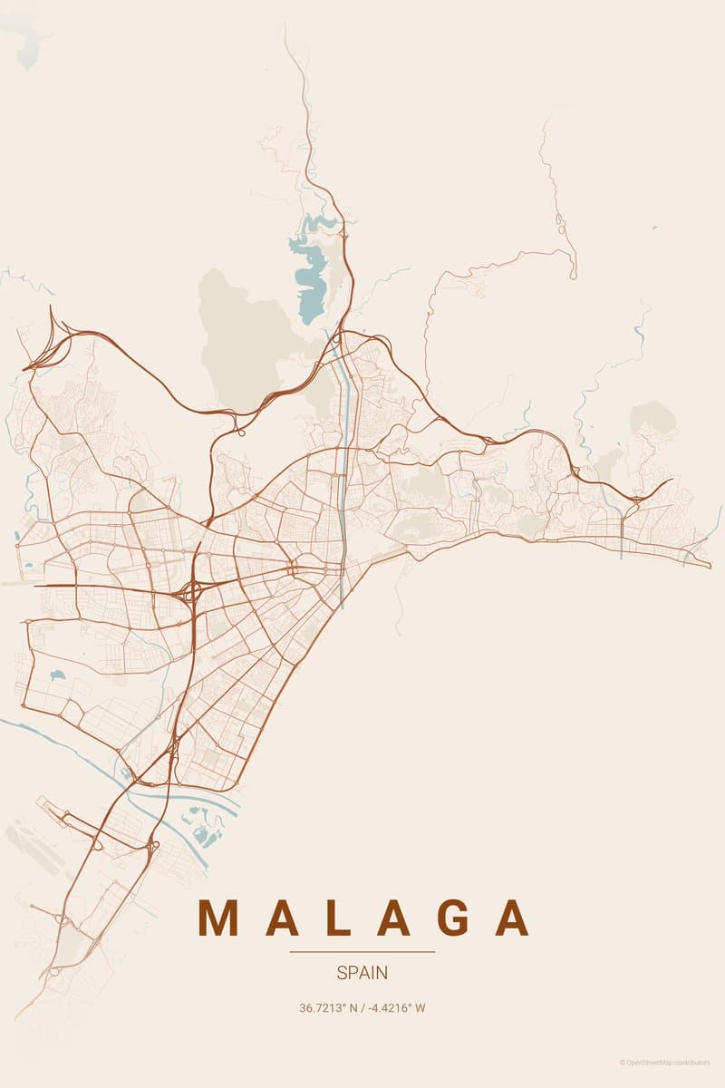 Malaga Terracotta map poster preview