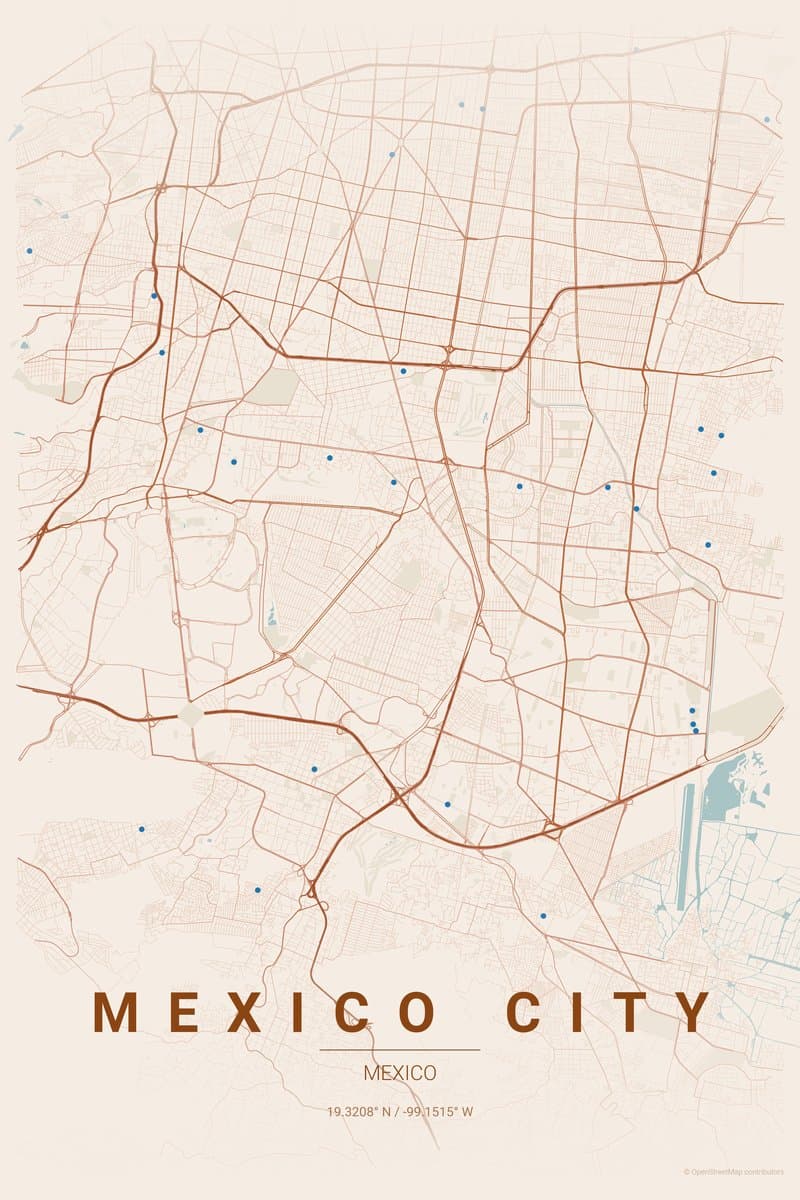 Mexico City Terracotta map poster preview