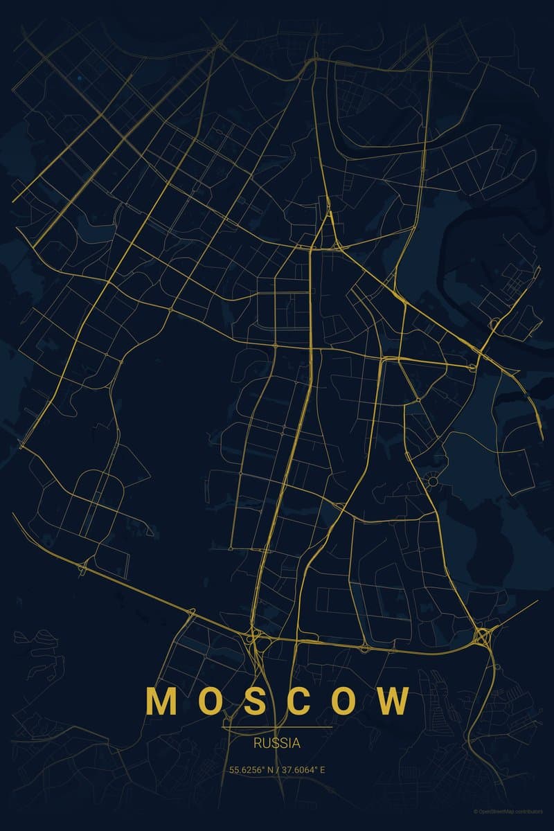 Moscow Midnight blue map poster preview