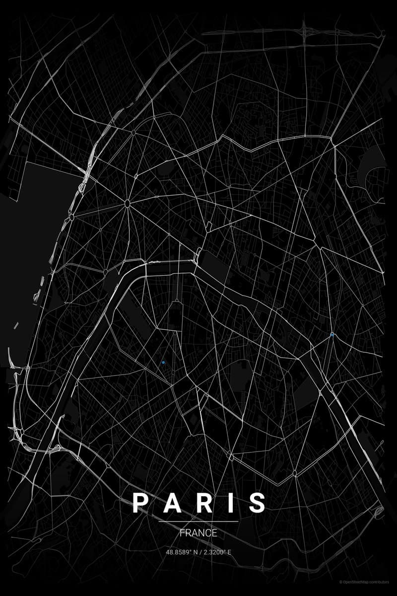 Paris Noir map poster preview