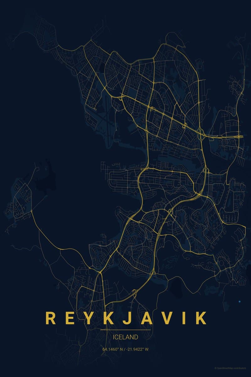 Reykjavik Midnight blue map poster preview