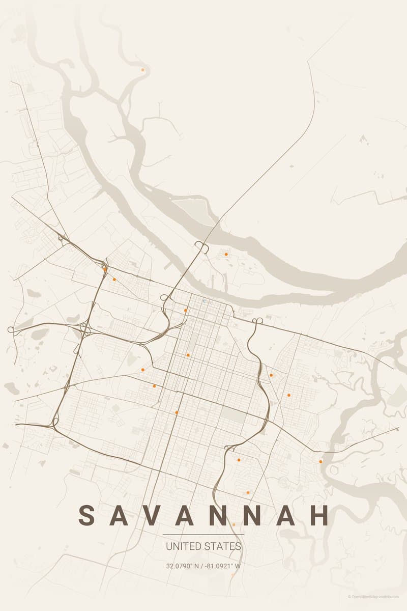 Savannah Warm beige map poster preview