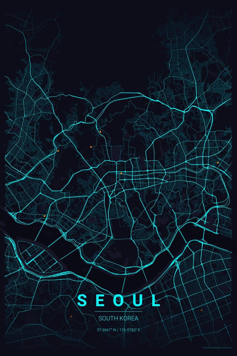 Seoul Neon cyberpunk map poster preview