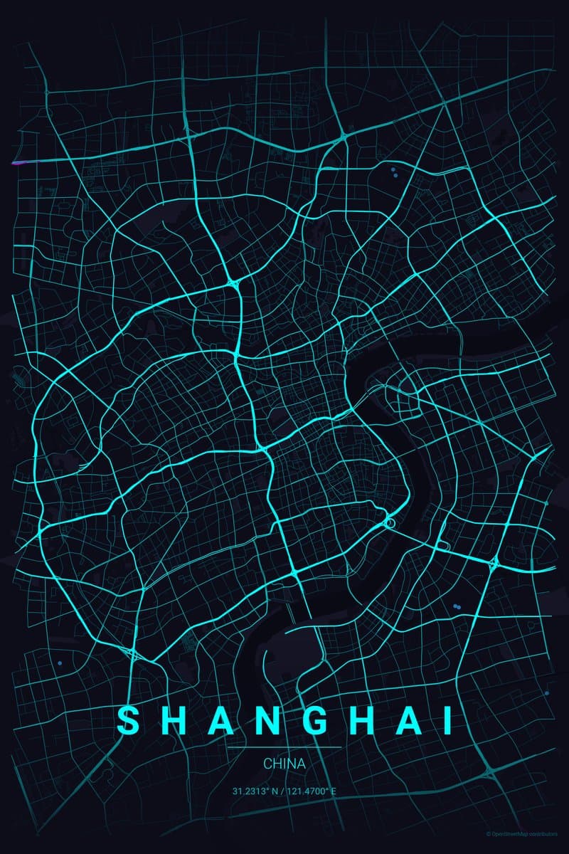 Shanghai Neon cyberpunk map poster preview