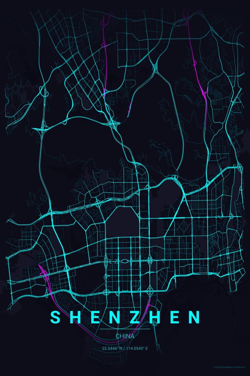 Shenzhen Neon cyberpunk map poster preview