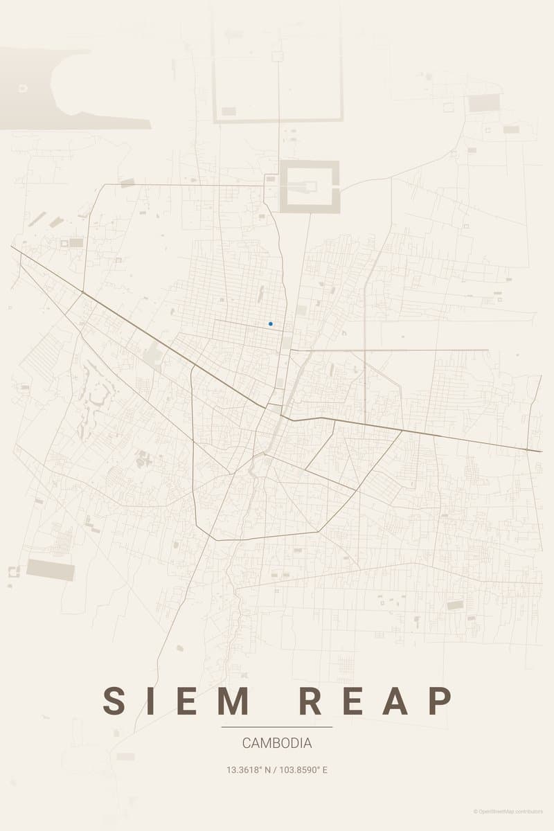 Siem Reap Warm beige map poster preview