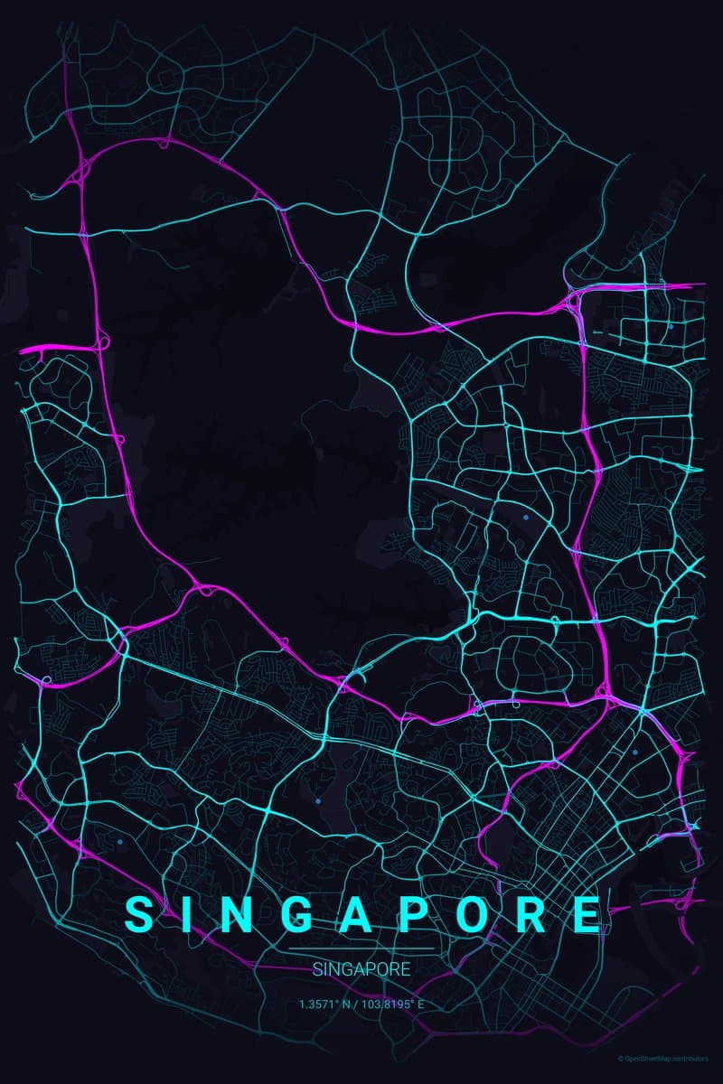 Singapore Neon cyberpunk map poster preview