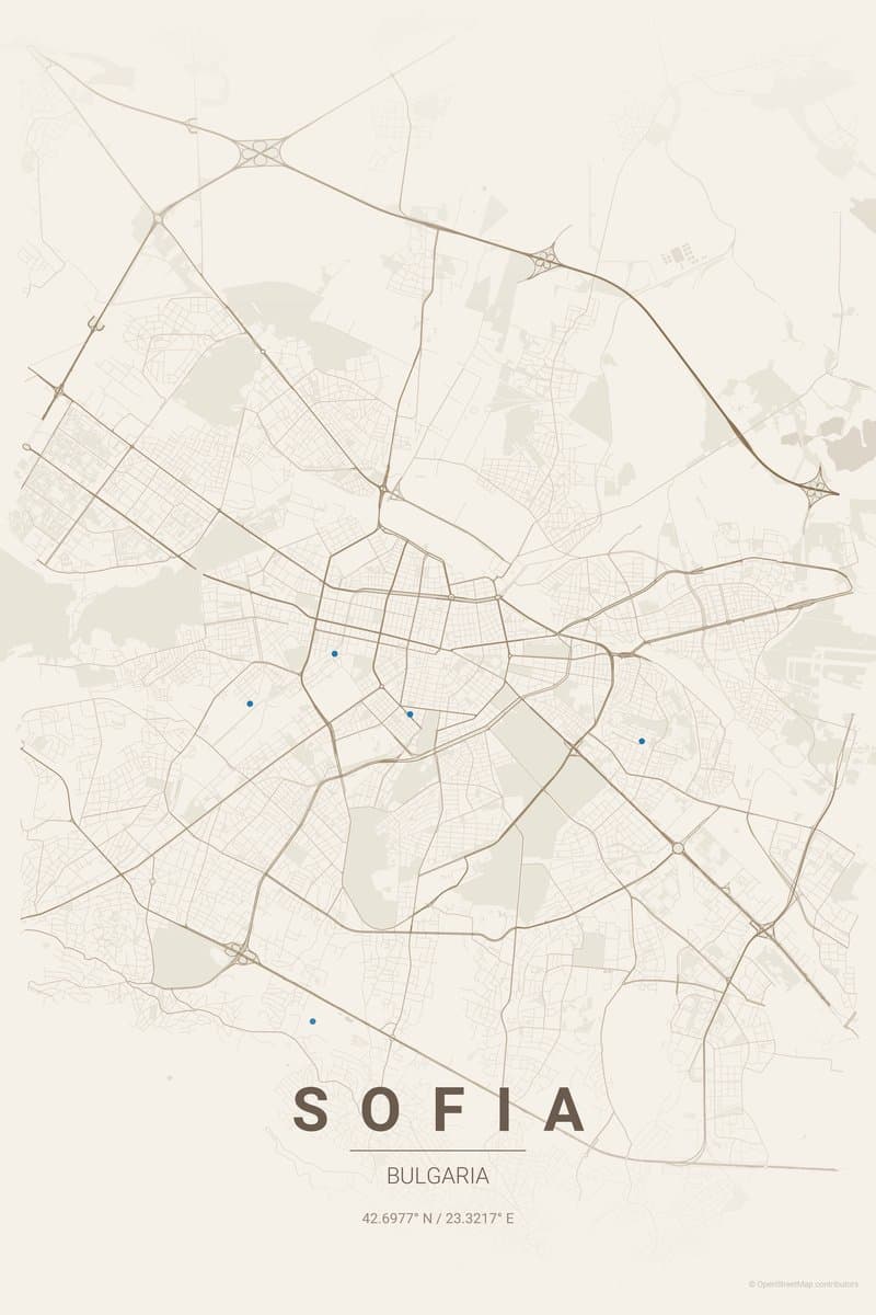 Sofia Warm beige map poster preview