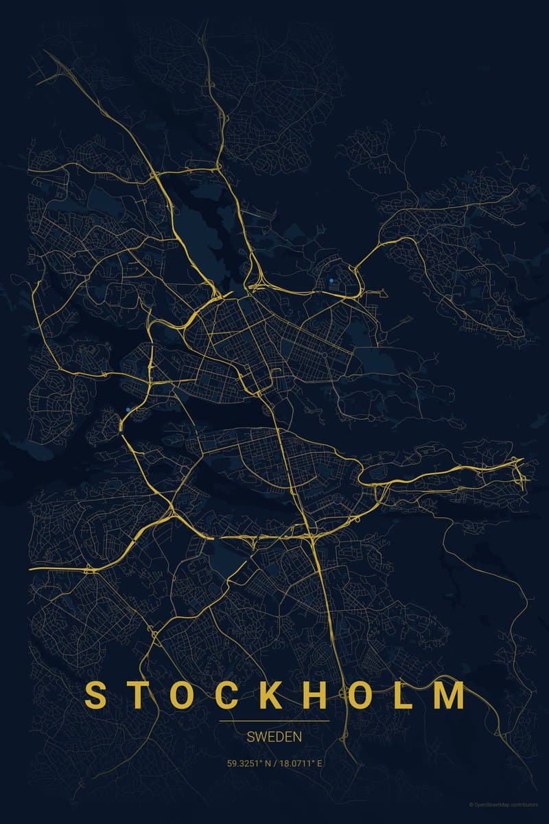 Stockholm Midnight blue map poster preview