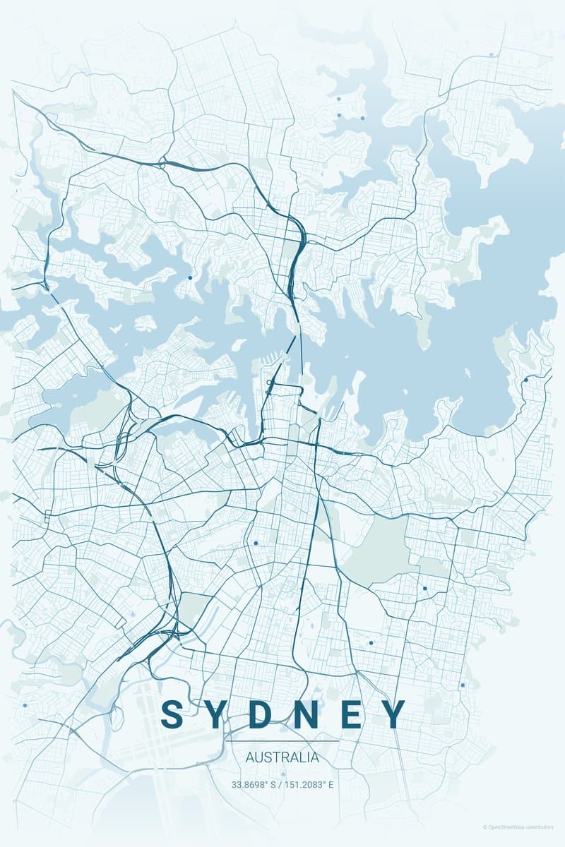 Sydney Ocean map poster preview
