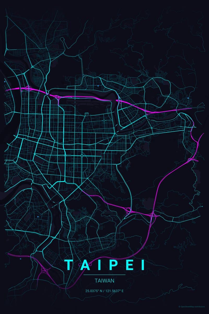 Taipei Neon cyberpunk map poster preview
