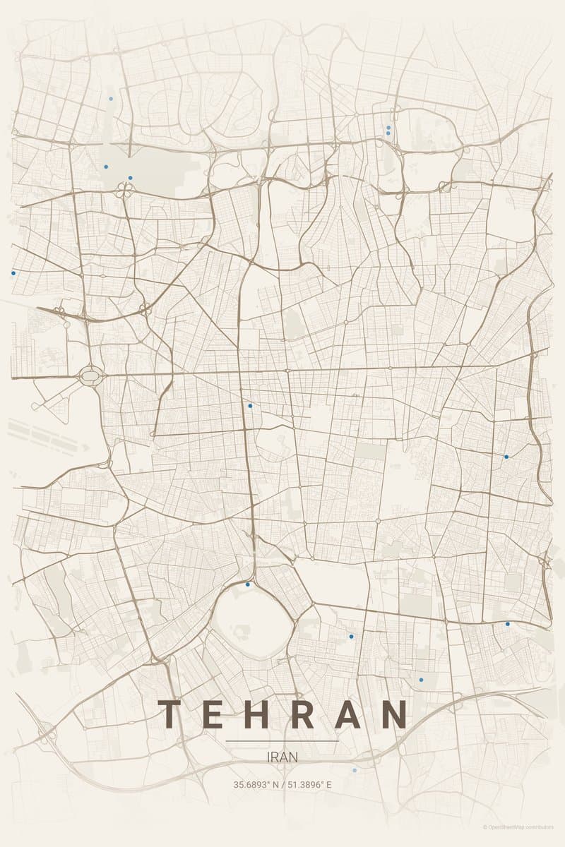 Tehran Warm beige map poster preview