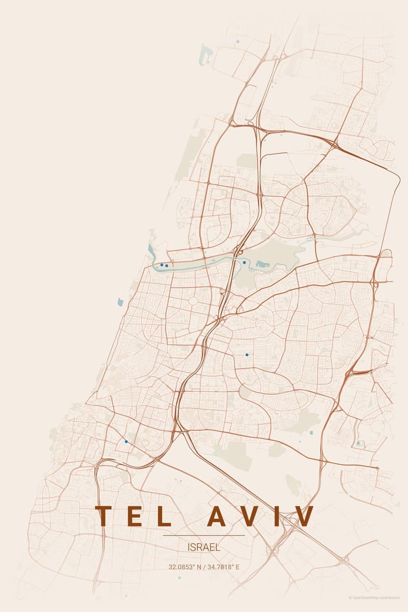 Tel Aviv Terracotta map poster preview