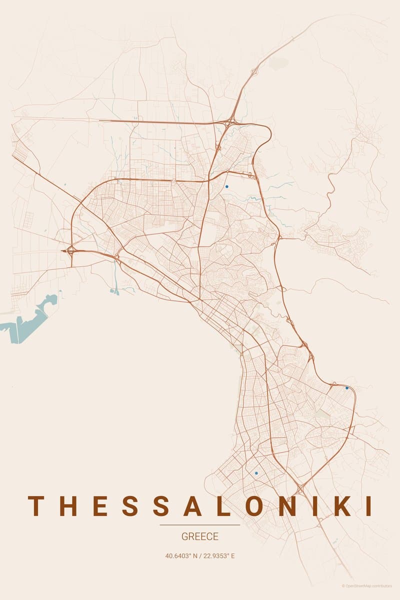 Thessaloniki Terracotta map poster preview
