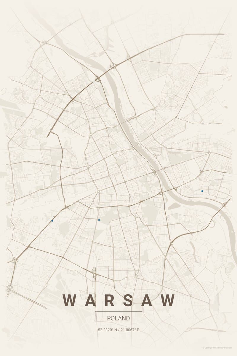 Warsaw Warm beige map poster preview