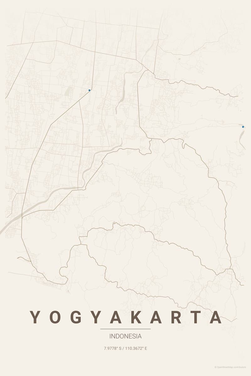 Yogyakarta Warm beige map poster preview