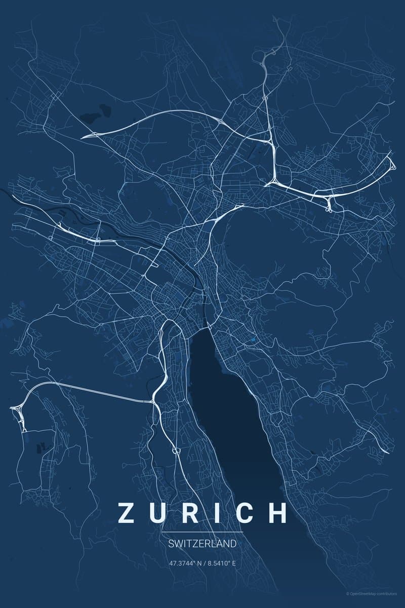 Zurich Blueprint map poster preview